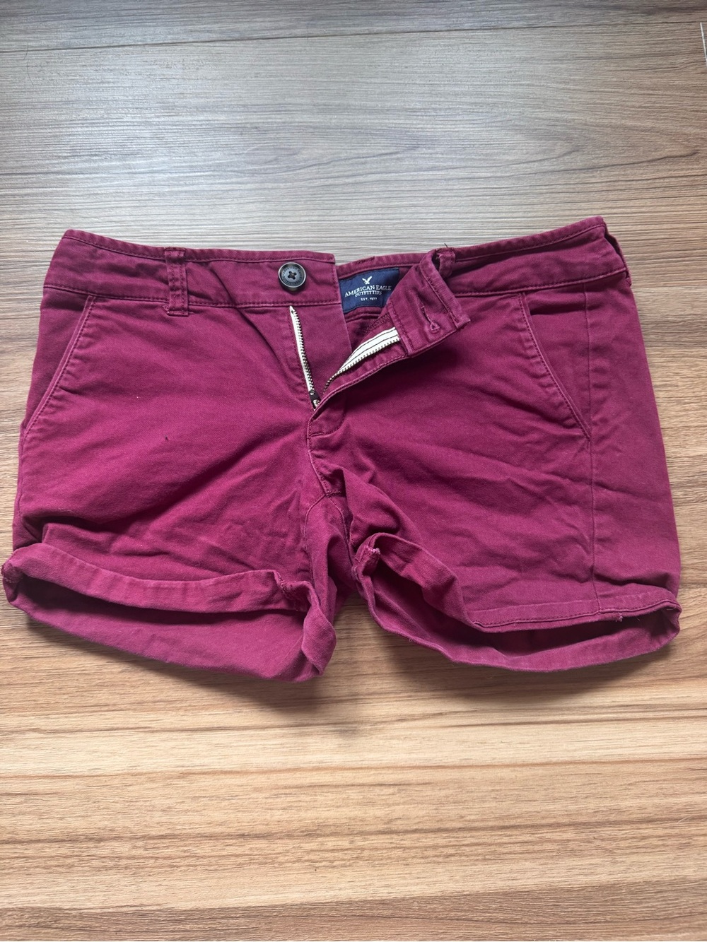American Eagle Outfitters Burgundy Cotton Blend Rolled-Hem Shorts